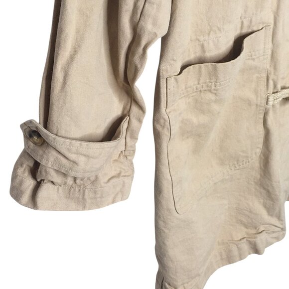 Denim & Co Chore Barn Jacket Medium Beige Hood Toggle Duffle Coat Fleece Lined - Picture 14 of 16